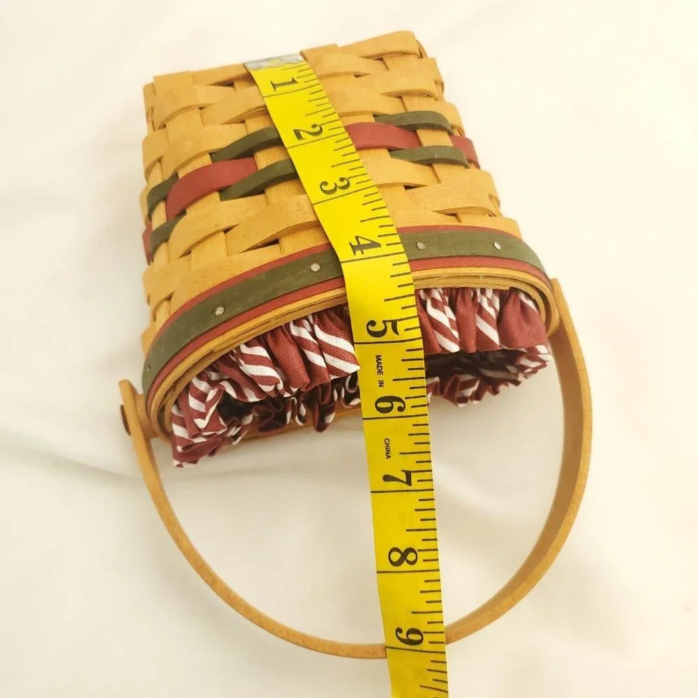 Longaberger Wooden Single Handle Red Striped Liner Handwoven Picnic Basket